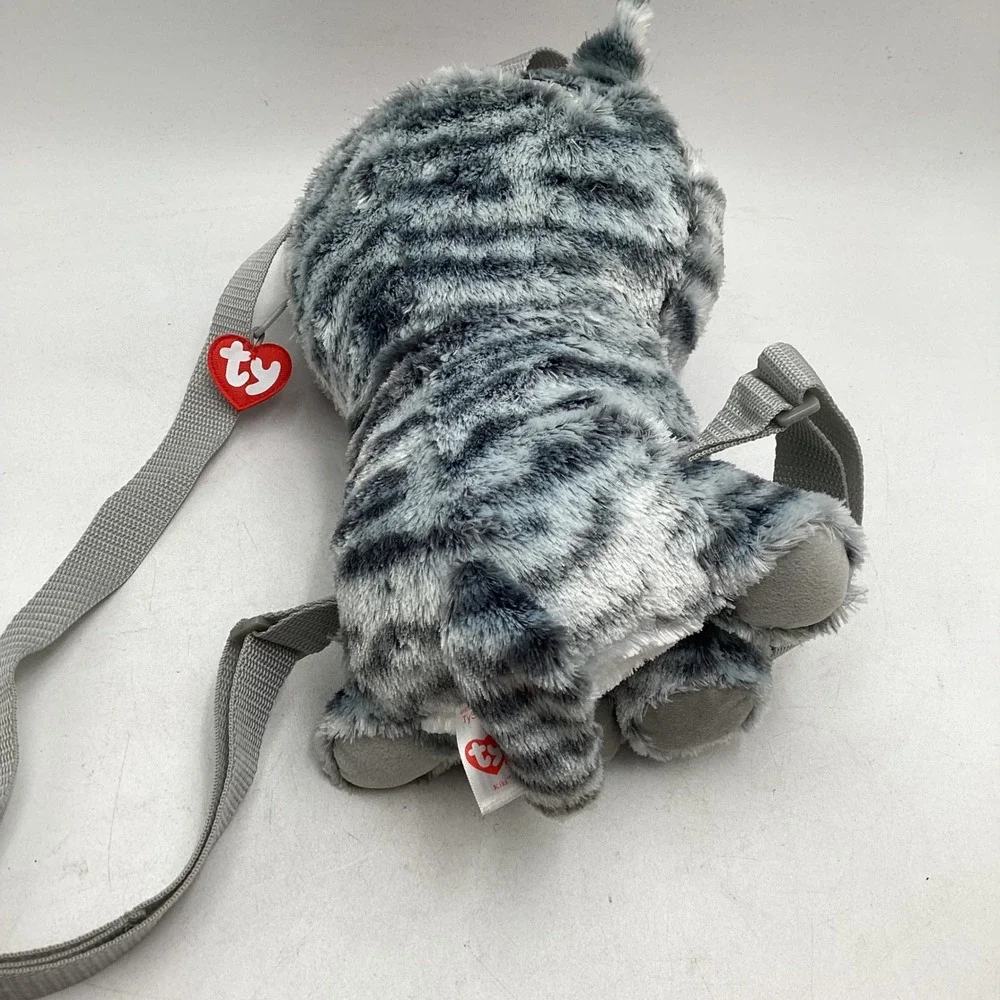 Ty Beanie Boos Kiki Grey Cat Plush Backpack Pink Glitter Eyes Striped 95003